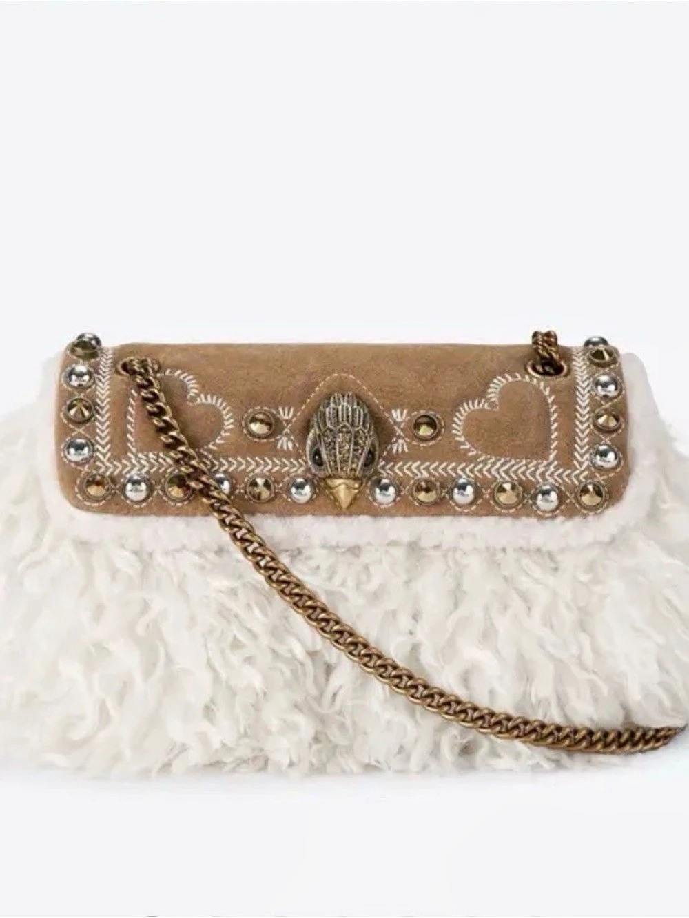 Kurt Geiger London Kensington Soft Tweed and Faux Shearling Bag Kensington Faux